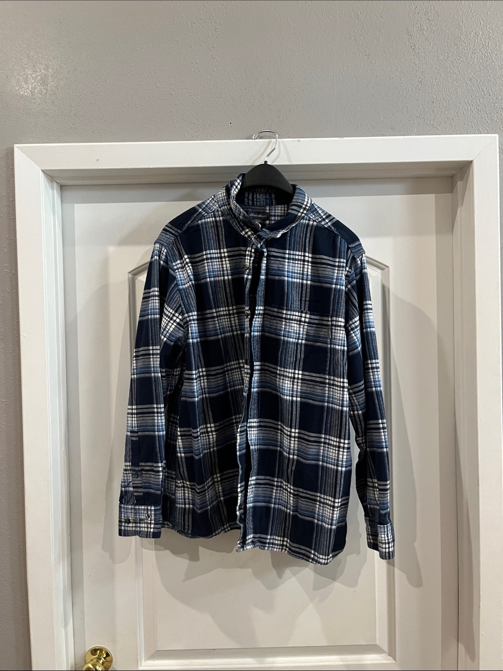 Navy & White Plaid Button-Up Shirt by Eddie Bauer